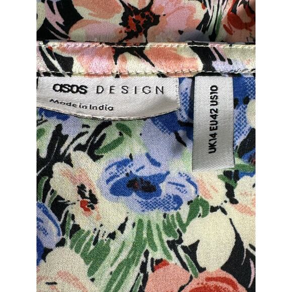 ASOS Design Cupped Satin Tea Romper in Floral Print Size 10 - Picture 7 of 15